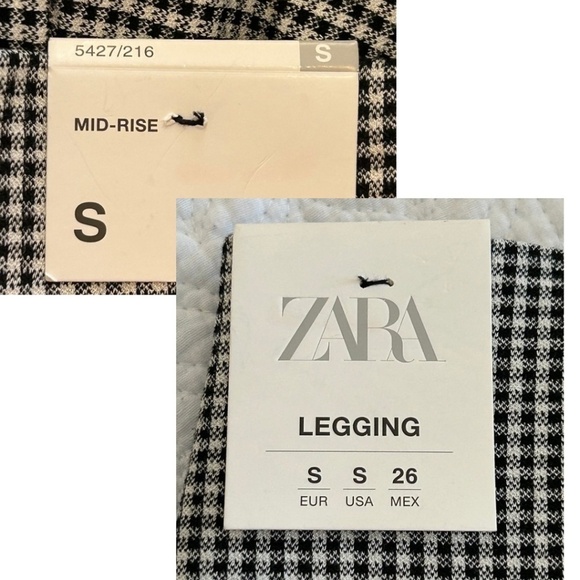 NWT Zara Black/White Check Crop Side Zip Leggings with Black Buttons Size S - Picture 12 of 17
